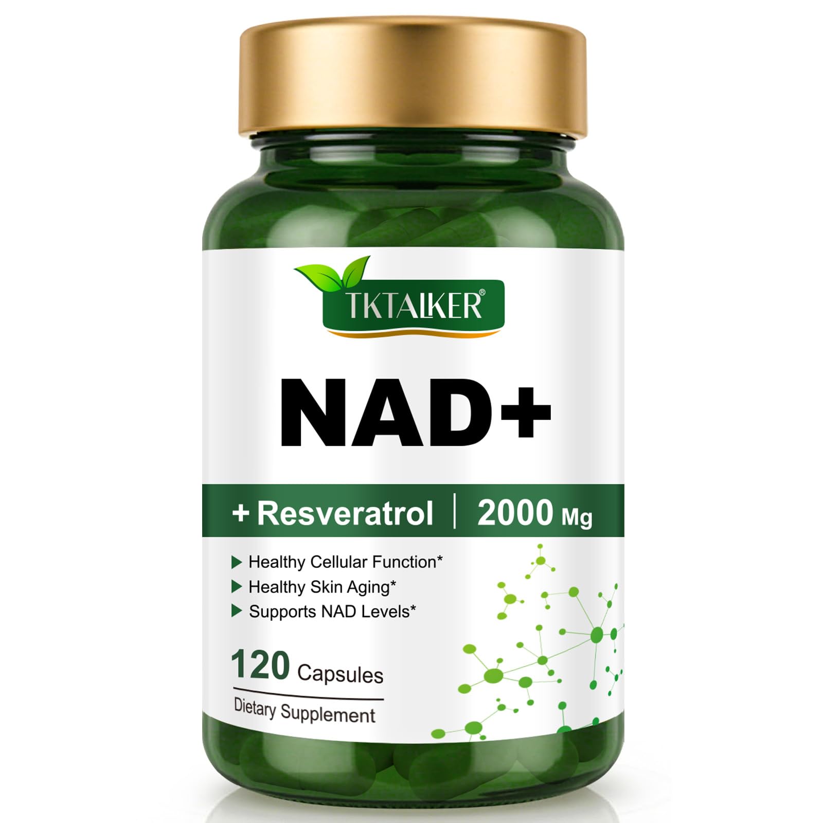 TKTALKER NAD Supplement 2000 Mg - 120 Capsules True NAD & Resveratrol