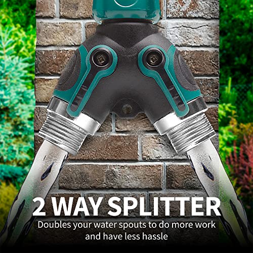 Garnen 2 Way Metal Body Garden Y Hose Water Splitter, Heavy Duty Water Tap Faucet Splitter, 3/4" Spigot Adapter Connector, Comfortable Rubberized Grip With 3 Rubber Washers For Drip Irrigation, Lawn #TOP1