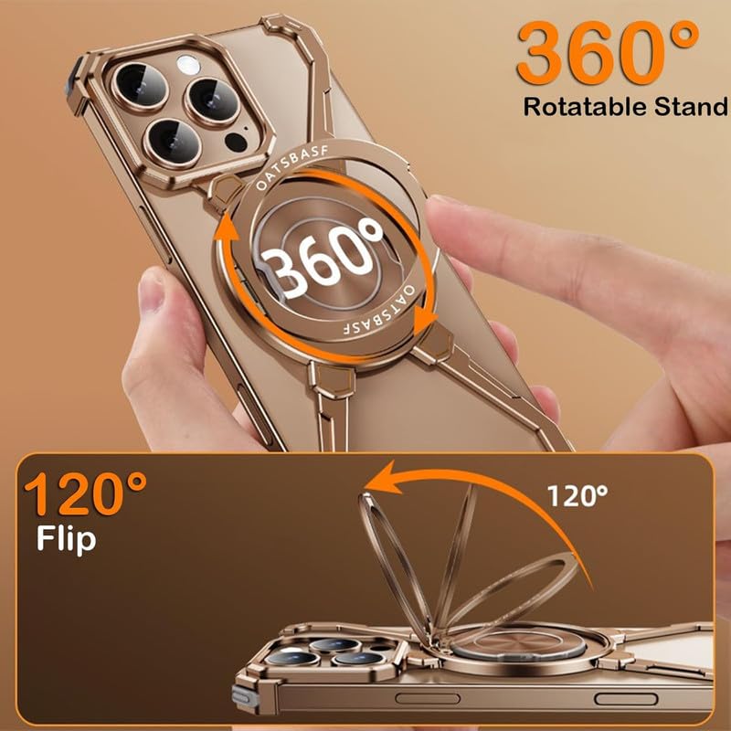 Image of Frameless Metal with 360 Rotatable Ring Kickstand Compatible with iPhone 16 Pro Max | Luxury Aluminum Armor Case | Super Slim Premium Metal - Silver