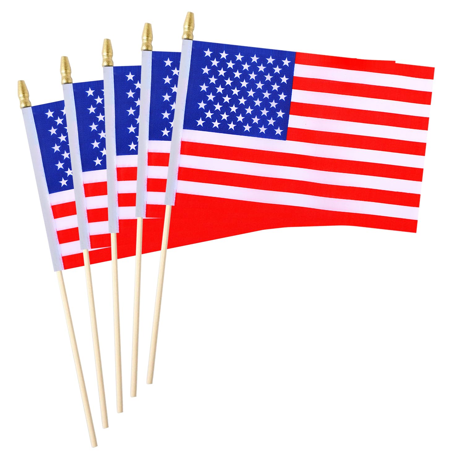5 Pack Country Small Mini Wood Hand Held Stick Flag,Suitable For Various Holiday Parties, World Cup, National Day, And National Flag Day. (USA) — image 1