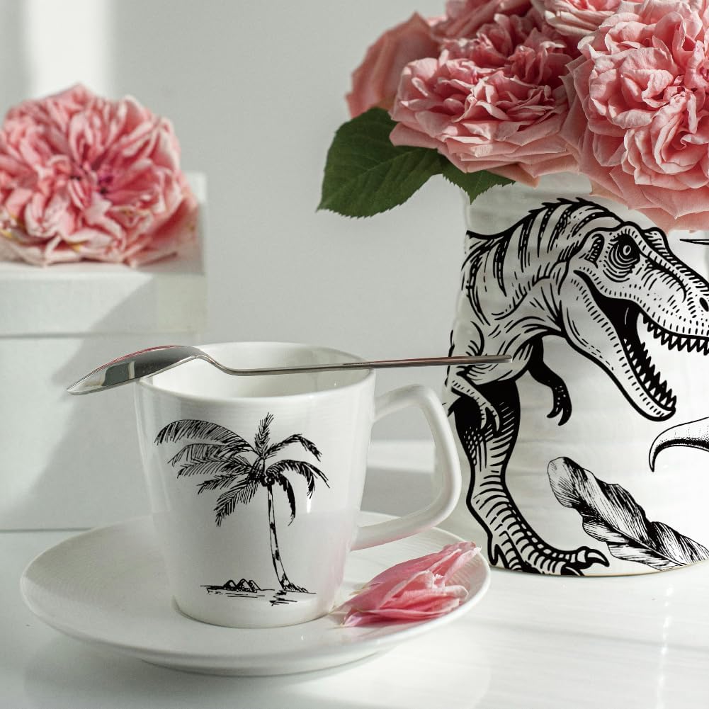 SUPERDANT 4PCS Dinosaur Underglaze Paper Transfer Tropical Plant Transfer Paper for Clay Ceramic Porcelain Under Glaze Transfers for Pottery Enamel Decals Black Underglaze Decal Papers Gifts