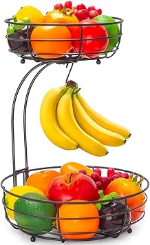 Auledio 2-Tier Countertop Fruit Vegetables Basket Bowl Storage With Banana Hanger, Brone 1