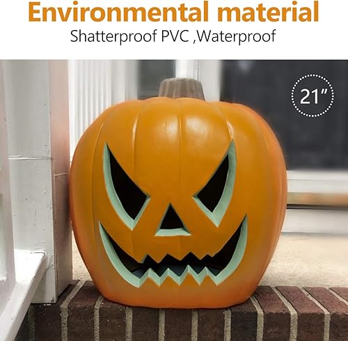 Miniatura 2 de Farol de calabaza Jack O iluminado de Halloween para decoración de interiores y exteriores, farol de calabaza preiluminado con cable certificado ETL