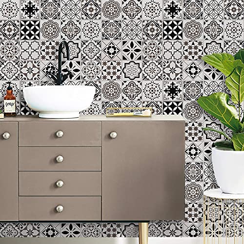 Timeet Thicken Glossy Backsplash Kitchen Contact Paper Tile Wallpaper Removable Self Adhesive Black White Peel And Stick Wallpaper For Bathroom Laundry Room 17.7"X78.7" Vinyl Film #TOP6