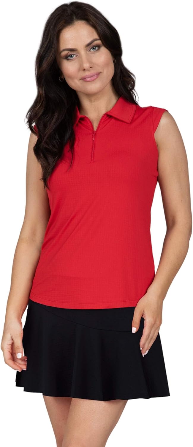 IBKUL Athleisure Wear Sun Protective UPF 50+ Icefil Cooling Tech Solid Sleeveless Polo - 84000 CandyPink Solid XS