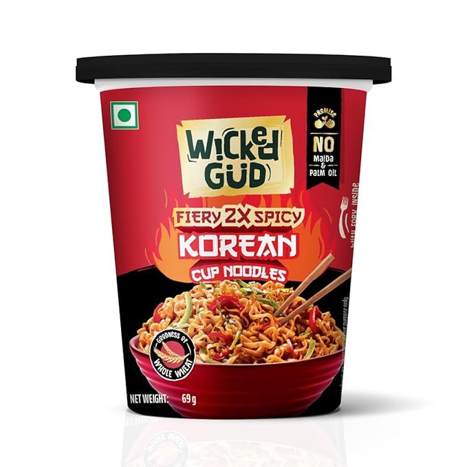 WickedGud Korean Cup Noodles, Fiery 2X Spicy, 69 g | Healthy Noodles | Whole Wheat | Whole Wheat | No Maida | No Palm Oil