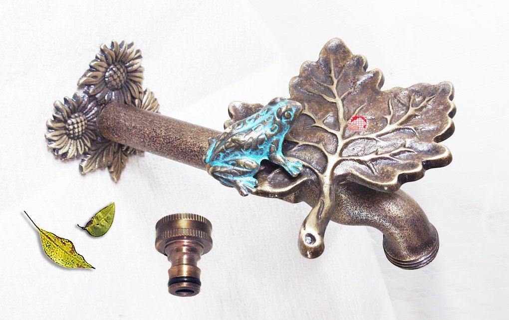 Taiwan Decorative Solid Brass Maple Leaf with a Little Frog Garden Outdoor Faucet - with a Brass Con