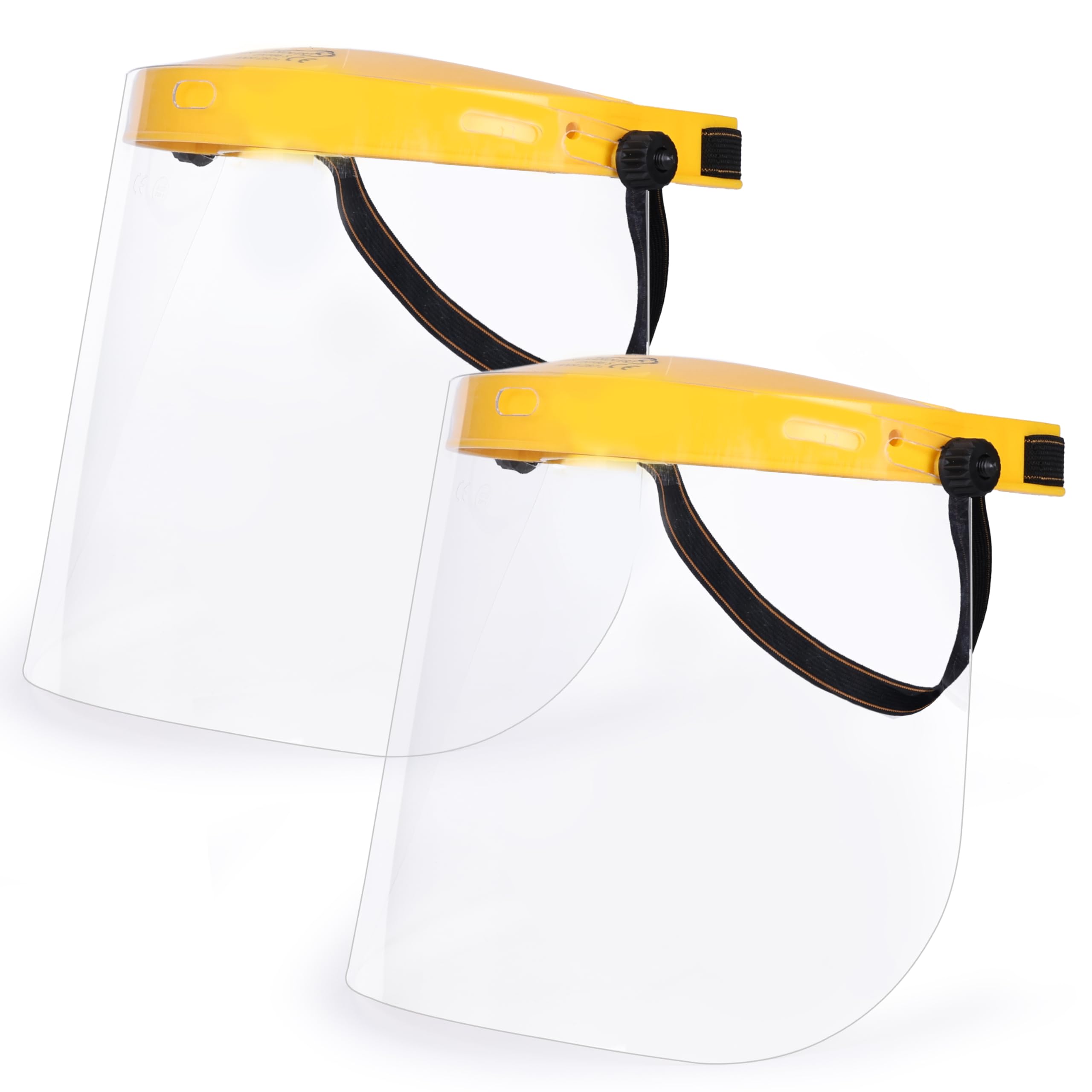 SAFE HANDLER Clear Protective Face Shield Mask with Adjustable Elastic Headband, Polycarbonate Visor, Reusable & Lightweight Full Face Protection, Yellow (Pack of 2)