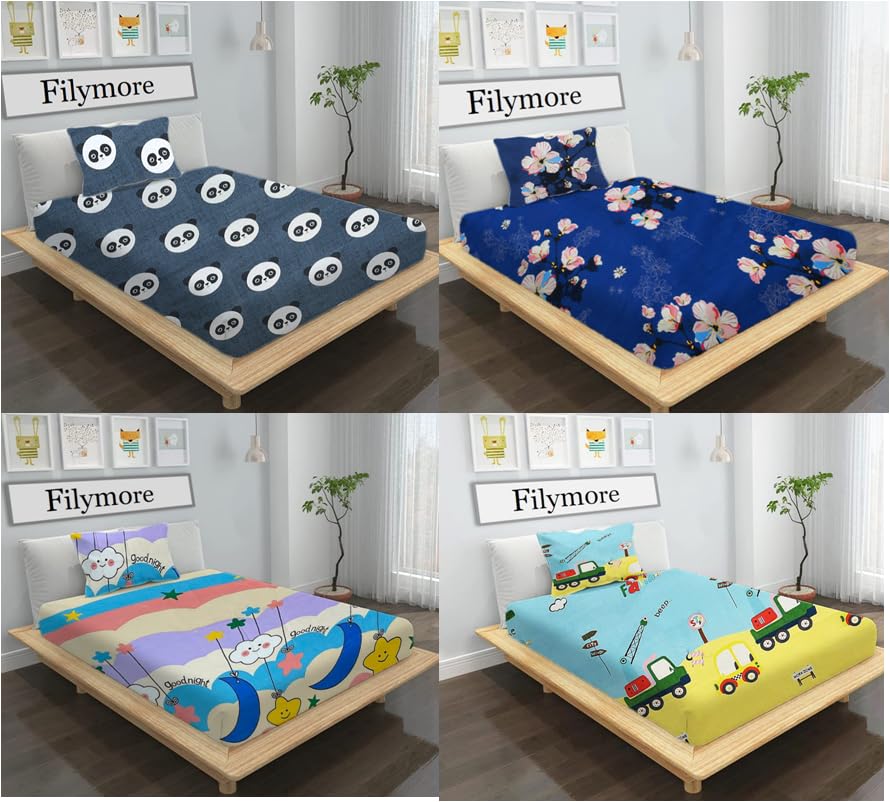 Filymore Floral and Cartoon Printed Double Bedsheet Set - Combo of 4, Pure Microfiber (90x90 inches, Blue,Black, Multi) - Soft, Durable, and Hypoallergenic Bedding for Kids and Adults-image-34