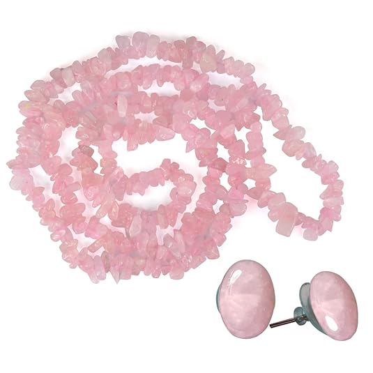 Reiki Crystal Products Natural Rose Quartz Necklace/Mala with Earring Set for Reiki Healing and Crystal Healing Stone For Unisex Adult