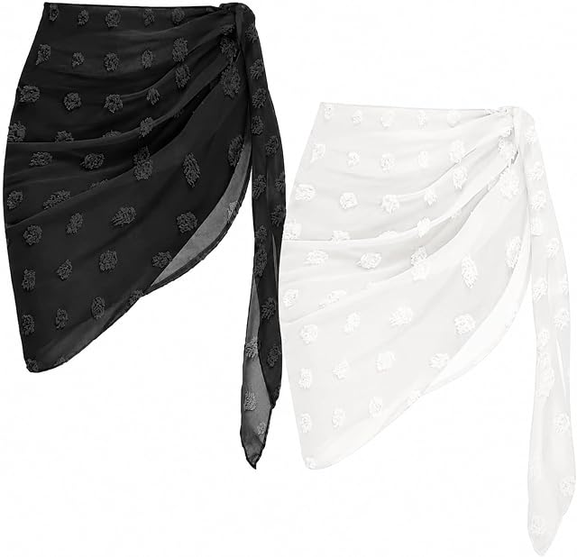 2 Pieces Sarong Coverups for Women Bathing Suit Wrap Swimsuit Skirt Bikini Swimwear Chiffon Cover Up Beach Accessories