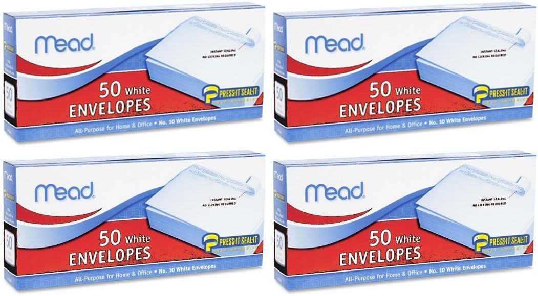 Mead #10 Envelopes, Press-It Seal-It, White, 50/Box (75024) : Business Envelopes : Office Products