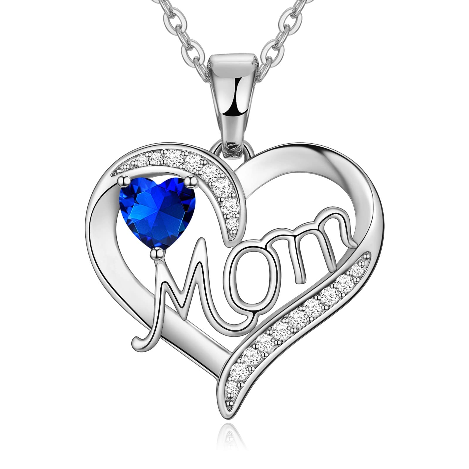 PAITAINBest Gifts for Women, Mom Heart Pendant Necklace with 12 Birthstone, 925 Sterling Silver Heart Necklace with Birthstone Zirconia, Mothers Day Anniversary Birthday Gifts for Her Women Mom from Daughter