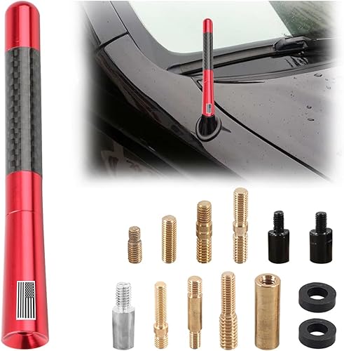BESULEN Antena corta para automóvil, antena de radio de aluminio de fibra de carbono de 4.7 pulgadas con bandera estadounidense para recepción AMFM,