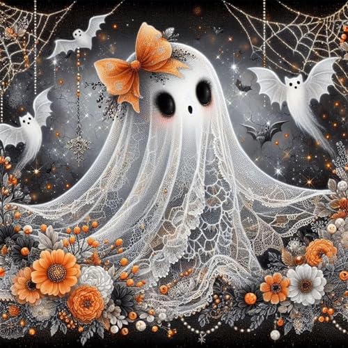 Xylogist Halloween Diamond Art Kits for Adults 5D Halloween Diamond Painting DIY Ghost Paint by Diamonds for Adults Full Drill Gem Art for Adults for Home Wall Decor 14x14 Inch