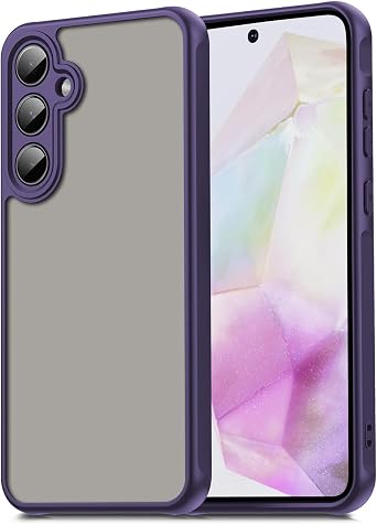 Case for Samsung Galaxy A35,Translucent Matte Hard PC Back & Soft TPU Bumper Protective Phone Cover with Dropproof,Anti-Fingerprint,Slim Frosted Case,Purple