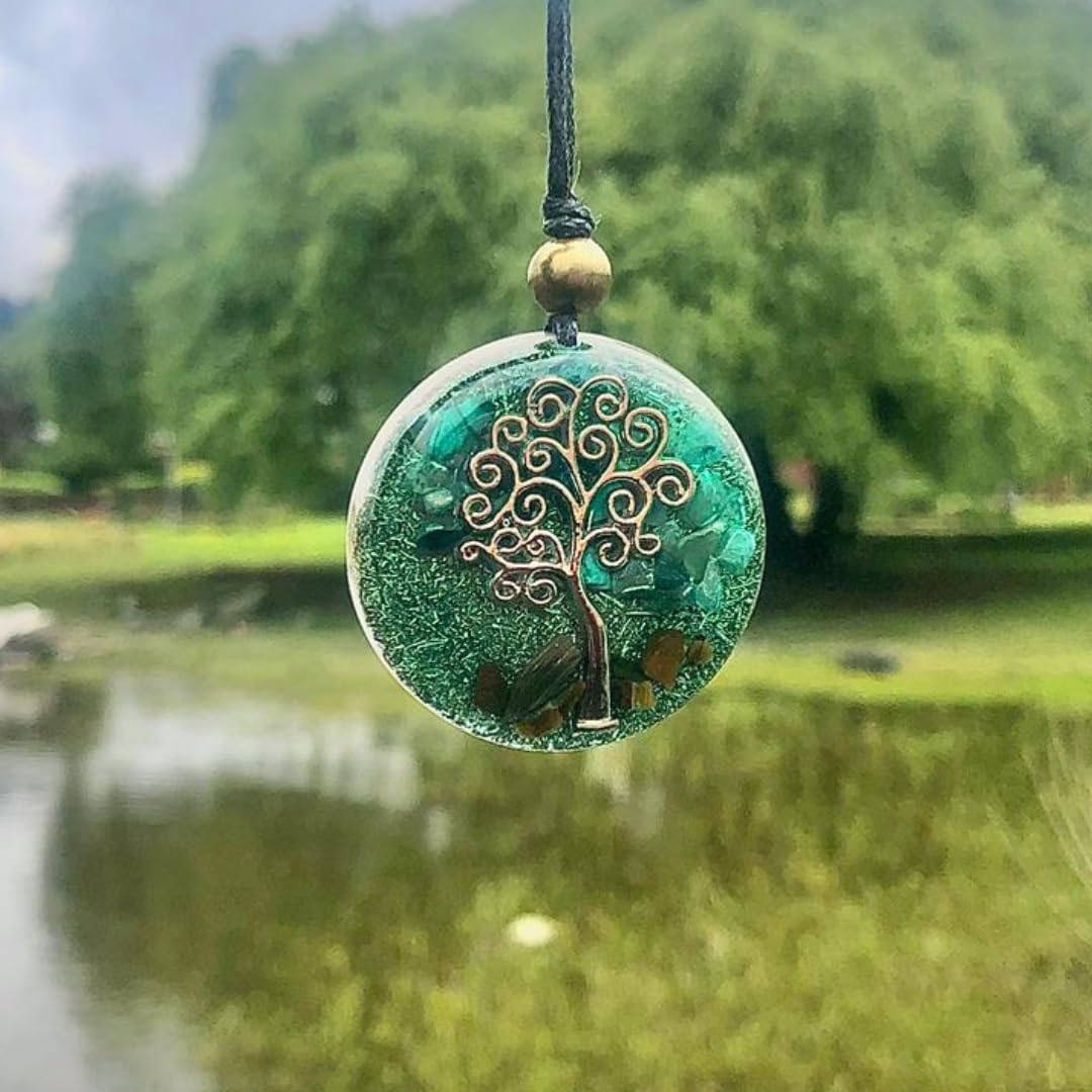 Orgone Necklace, Tree of Life, Protection- Healing Crystals, Stone Physical, Mental and Spiritual -Quartz, Malachite, Tiger's Eye - Orgonite SBB Coil – Yoga- Reiki- Handmade- Arte Orgones - Image 5