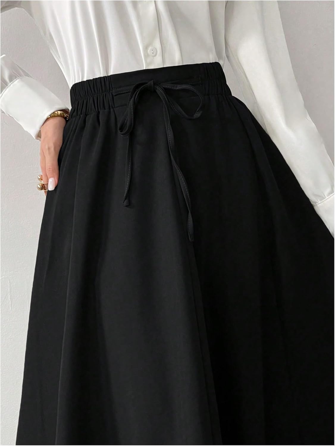 SHENHE Women's High Waisted A Line Flowy Maxi Skirt Tie Front Elegant Ankle Length Skirt