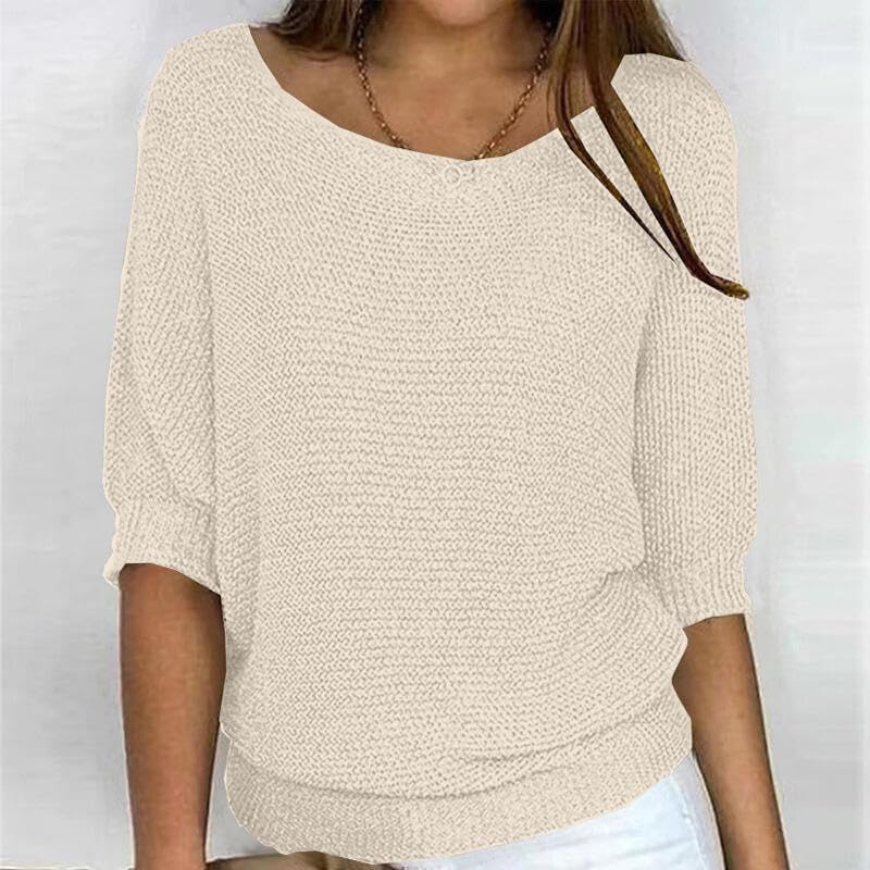 HOTYD Womens Sweaters Casual Fall 2025 Crewneck 3/4 Sleeve Solid Color Lightweight Knit Pullover Sweater Tops