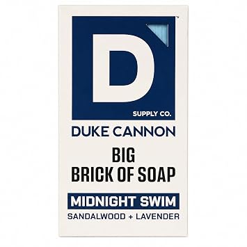 Duke Cannon Big Brick of Soap Sandalwood + Lavender Scent Large Triple-Milled Bar Soap for Men, Long-Lasting, Moisturizing with Natural Oils, Supports U.S. Veterans, Midnight Swim 10 oz.