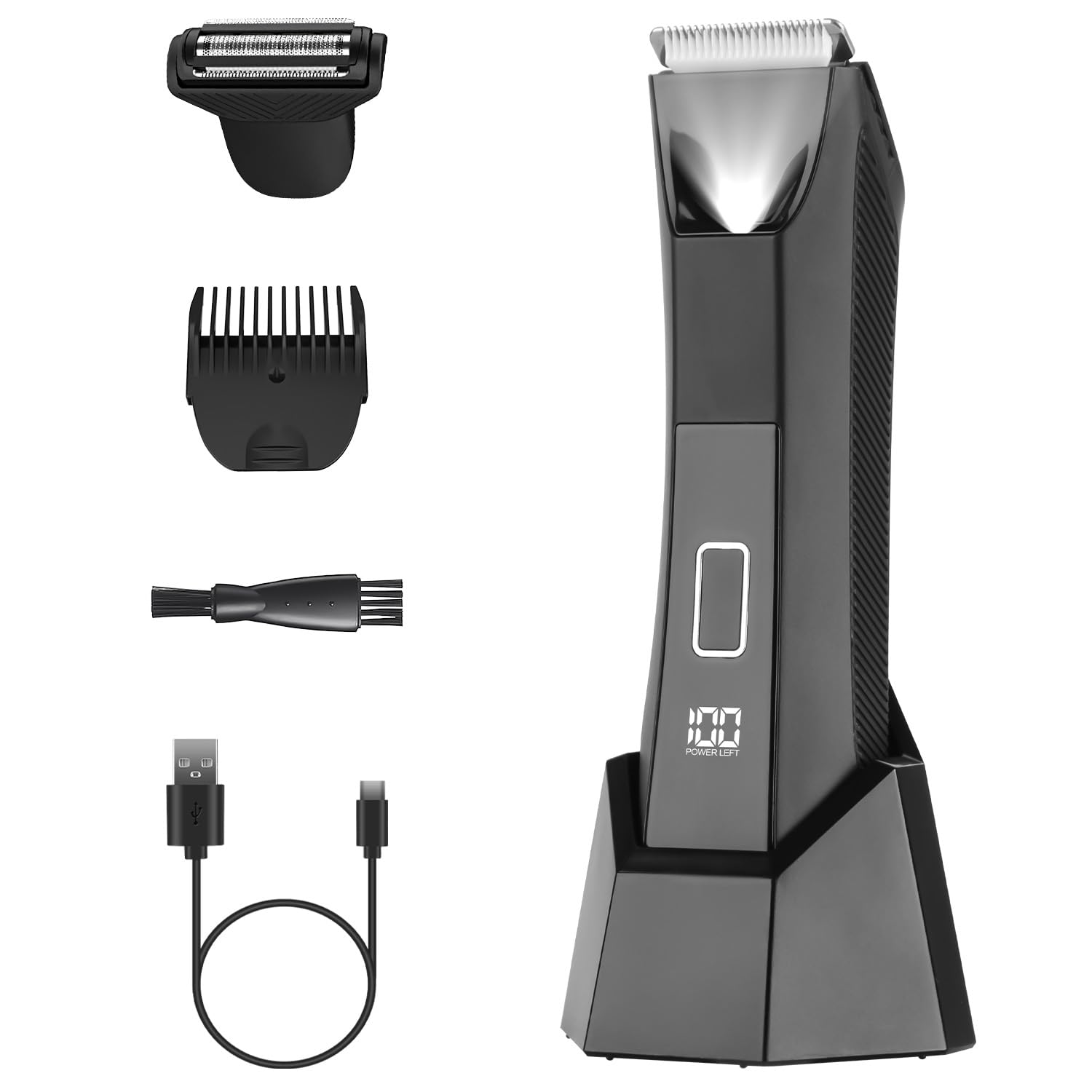 Moclever Electric Groin Hair Trimmer for Men, 2-in-1 Ball & Body Groomer, Cordless Pubic Hair Shaver, Beard & Body Trimmer, Waterproof IPX7 Wet/Dry Razor w/LED Light, LCD Display, Ceramic Blades