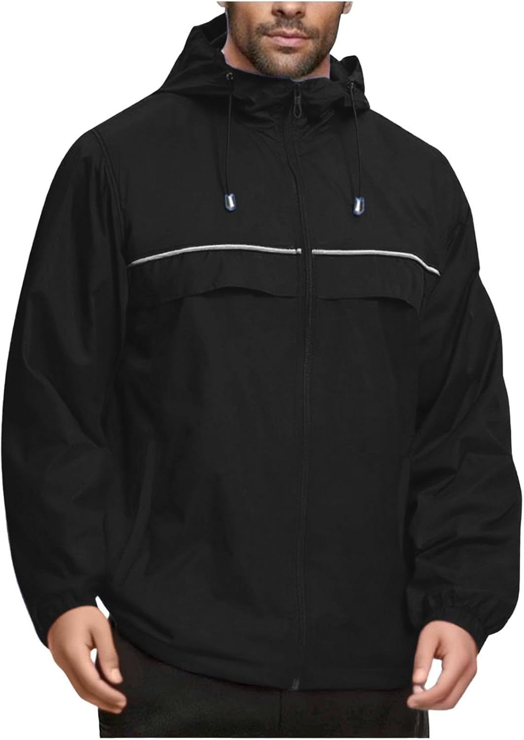 Ymosrh Men's Rain Jacket, Lightweight Windbreaker with Hood for Outdoor Hiking Fishing Raincoat Outwear, M-5XL