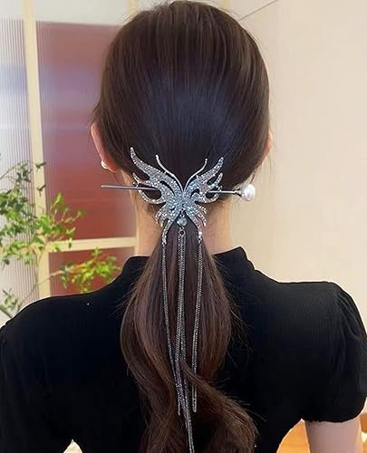 Palillos de pelo de mariposa de metal, palillos de perla, pinza de pelo para moño, decoración del cabello, horquilla, accesorios chinos para mujer,