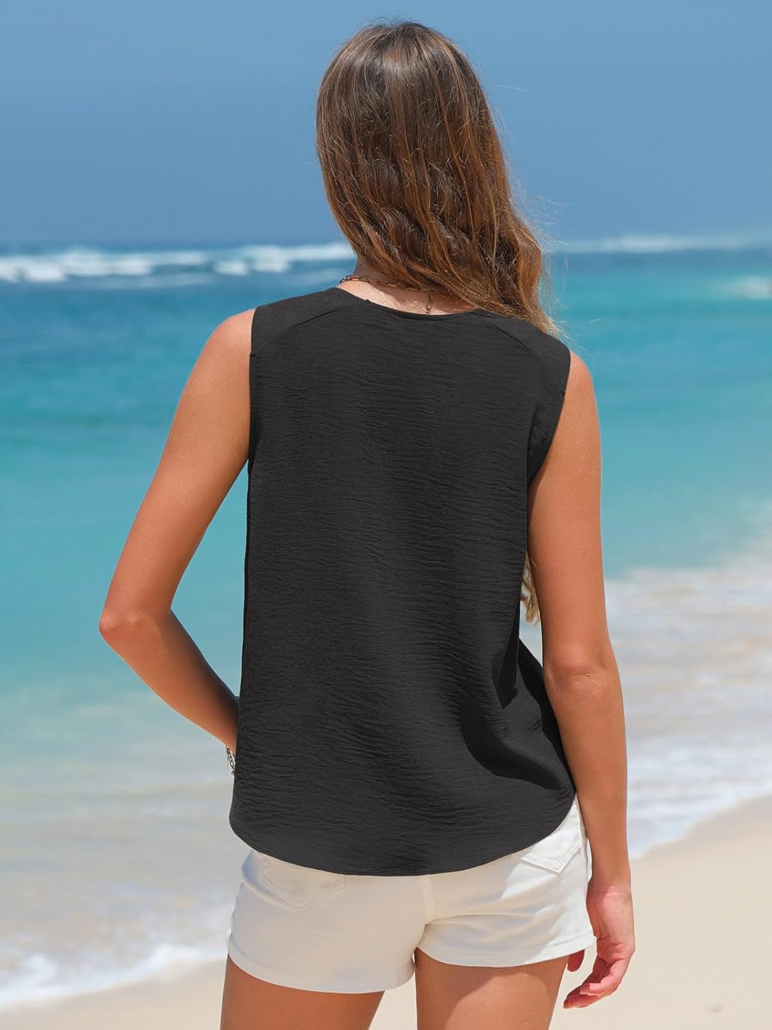 EXLURA Womens Summer Tank Top Business Casual V Neck Knotted Sleeveless Blouses Fashion Trendy Dressy Work Shirt Outfits 2026 - Image 6