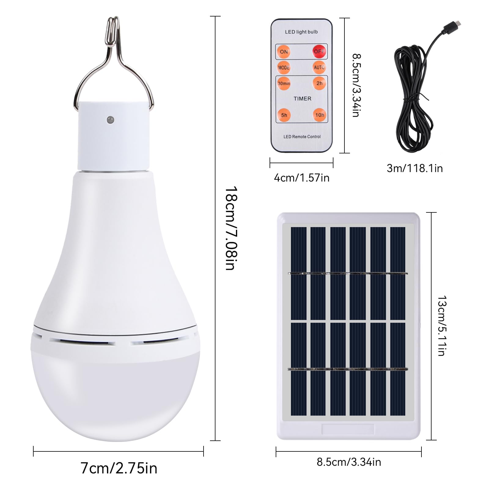 Solar Glühbirnen 2STK mit Fernbedienung Dämmerungssensor LED Solarlampen für Außen Innen Solar/USB Wiederaufladbare, 4 Modi, tragbare Hängelampen für Garten Notfall Hühnerstall Camping Reisen