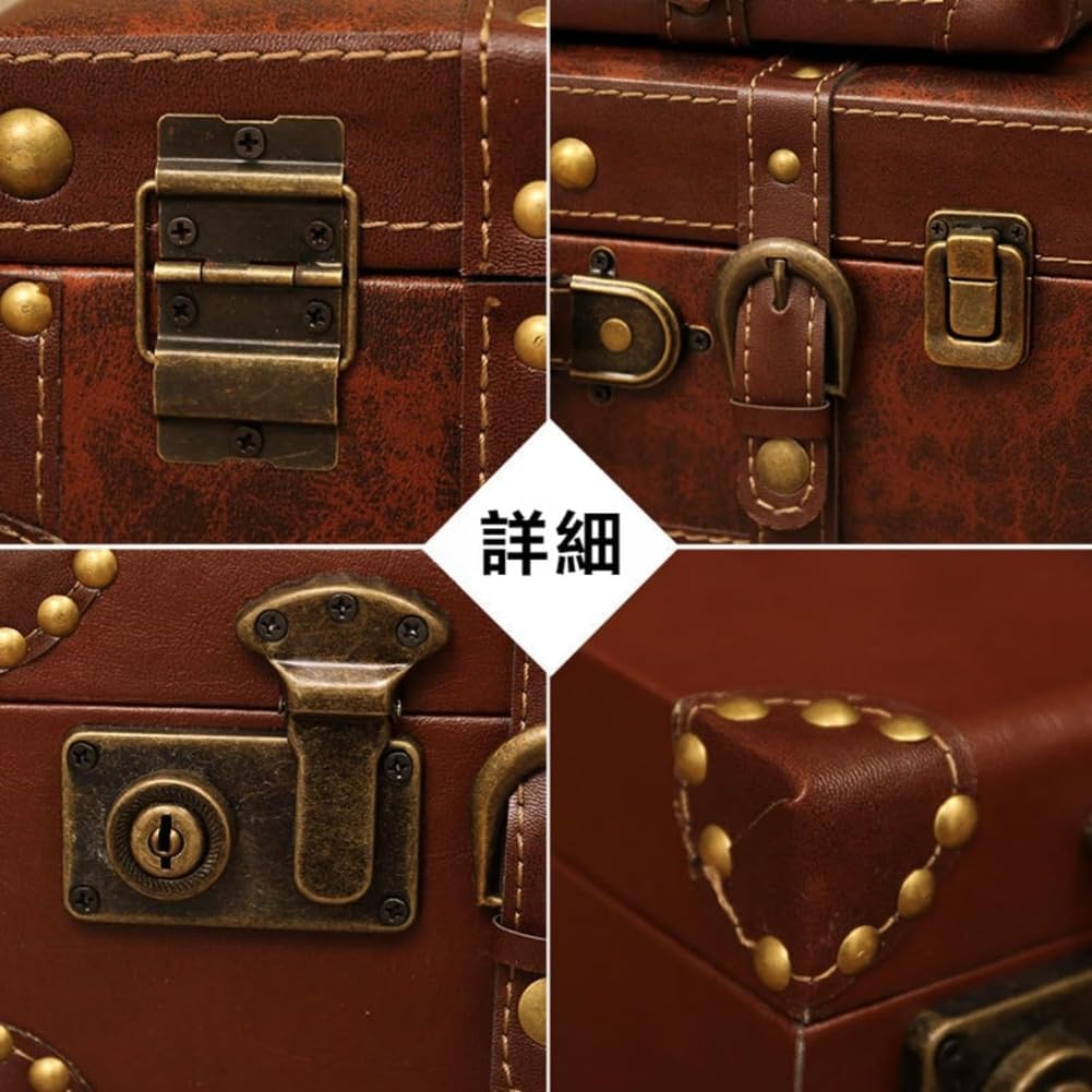 トランクケース アンティーク ヴィンテージスーツケースの撮影の小道具ホームストレージボックス木製荷物レトロウィンドウ装飾家具スーツケ