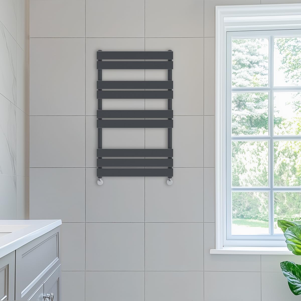 Nrg Black 1000X600 Flat Panel Heated Towel Rail Bathroom Rad Radiator