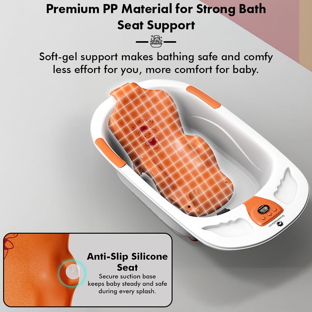 StarAndDaisy Baby Bath tub for 0 to 5 Years with Temperature Sensor/Bath tub for Kids 0-3 Years for Kids with Anti-Slip Legs/Bath tub for Baby with Baby Bather Without Wheel(White-Orange) 1