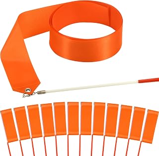 12PCS Orange Dance Ribbons Party Favors for Girls Rhythmic Gymnastics Ballerina Birthday Party Streamers Decoration, Kids Circus Carnival Ribbon Silks Sticks Wands