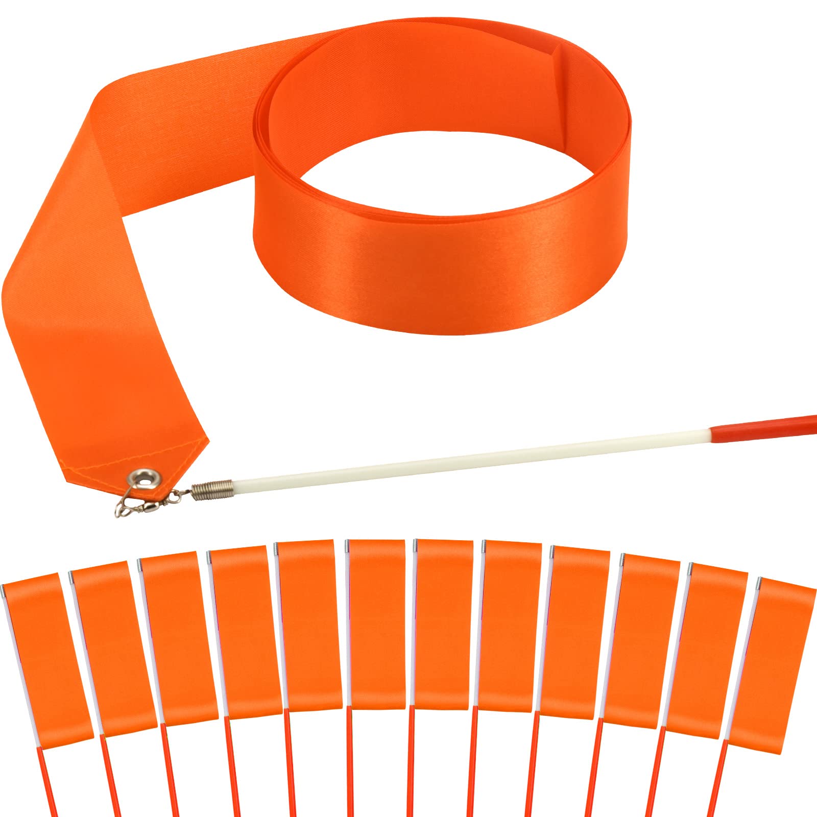 12PCS Orange Dance Ribbons Party Favors for Girls Rhythmic Gymnastics Ballerina Birthday Party Streamers Decoration, Kids Circus Carnival Ribbon Silks Sticks Wands