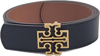 Tory Burch 141742 Britten Logo Black/Classic Tan With Gold Hardware 1.5 Inch Width Reversible Women's Belt