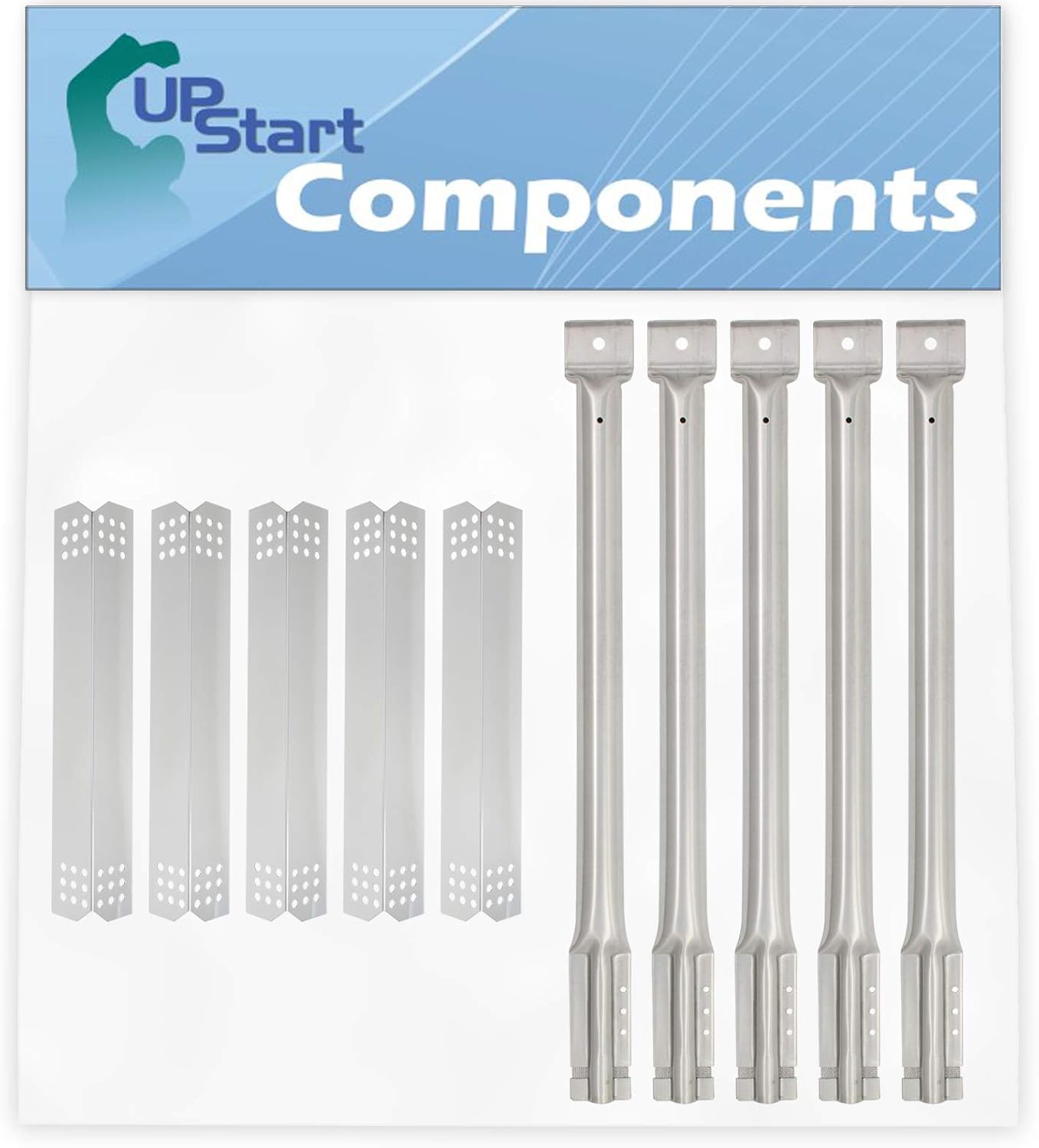 5-Pack BBQ Grill Heat Shield Plate Tent & Tube Burner Replacement for Jenn Air 720 0727, Kitchenaid 720 0826, Kitchenaid 720 0745b, 860 0003 - Stainless Steel Flame Tamer 16 1/8" & Pipe Burners