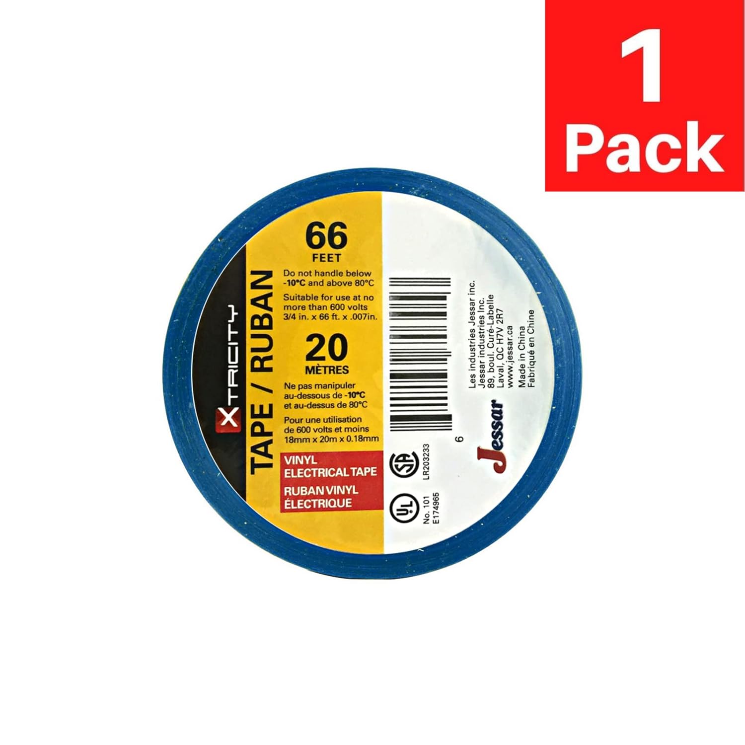 Xtricity Vinyl Blue Electrical Tape 3/4 inch x 66 Ft for Electrical Insulation, Wire Bundling and DIY Repairs – Durable, Stretchy, General Purpose – Up to 600V (1 Pack)