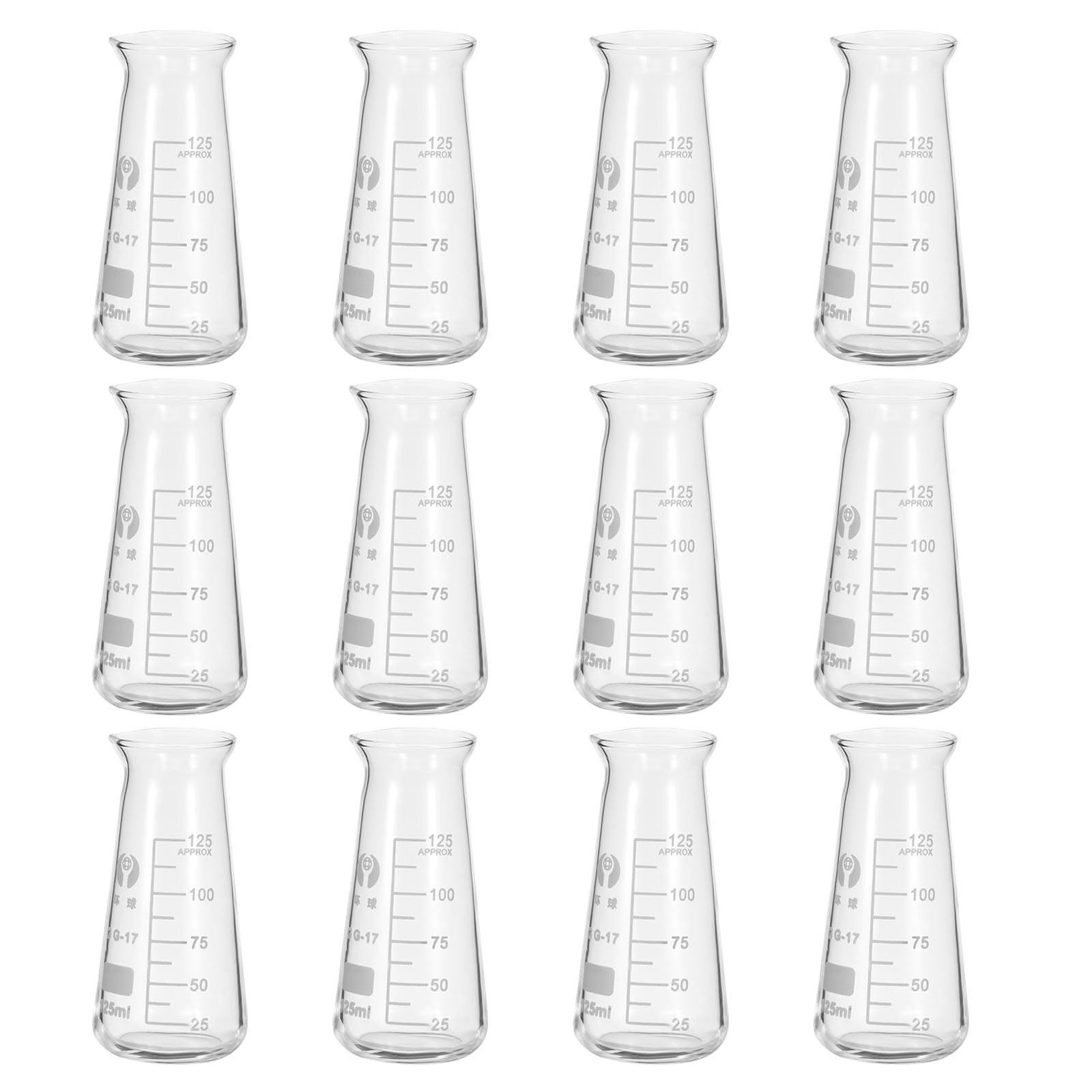 PATIKIL Matraccio Conico, 12 Pezzi 125ml 4.23oz Bocca Stretta Con misura In Vetro Borosilicato Per Esperimenti Di Laboratorio Chimica Studio Scientifico