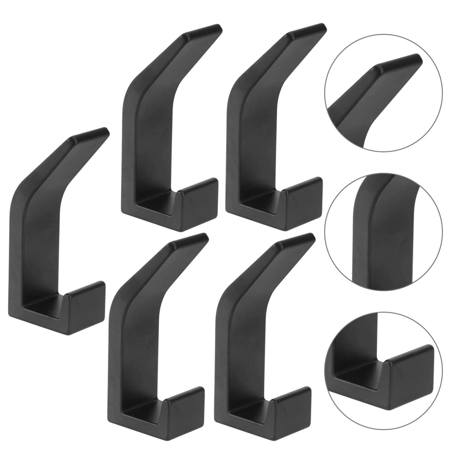 VASDEV 5 ganchos de aluminio para puerta de dormitorio, organizador de ganchos para abrigos, tapa de pared para baño para toalla montada, gancho negro, colgador individual, colgadores de