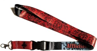 Affliction Lanyard with Skulls Design, Black and Blue