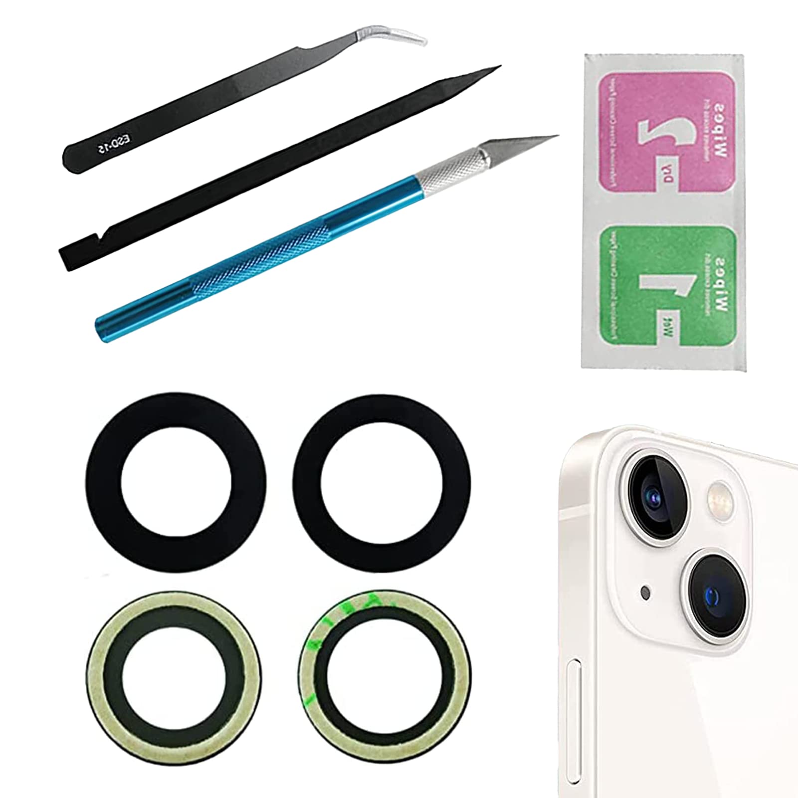 PeiDog Sapphire 13 Mini / 13 Back Rear Camera Lens Replacement compatible for iPhone 13/13 Mini, Anti-Lens Scratch & Waterproof, with Professional Repair Tool Kit