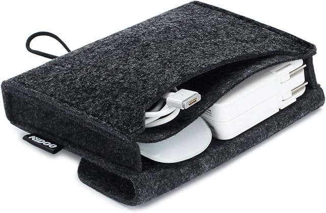 NIDOO Felt Storage Pouch Bag Case for Accessory (Mouse, Cellphone, Cables, SSD, HDD Enclosure, Power Bank and More) - 6.3 inch, Dark Gray