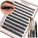 Focipeysa Volume Lash Clusters Kit D Curl Lashes Extensions Thick Volume Eyelash Clusters DIY Eyelash Extension with Lash Glue Lash Bond and Seal 10-16mm Fluffy Cluster Eyelash Extension DIY Lashes
