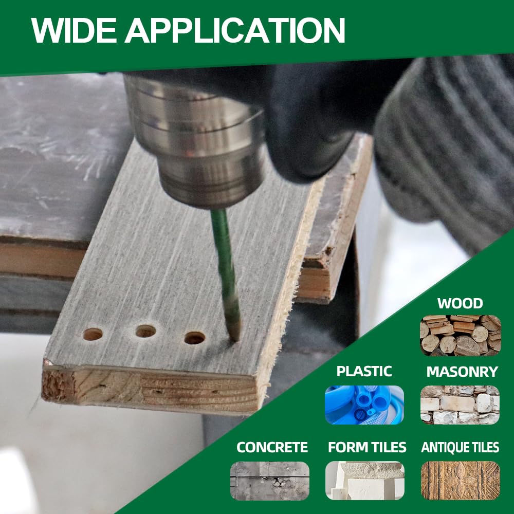 Skewed Head Eccentric Drill Bit - 10pcs 3/16"-1/2" Tile Drill Bit Set for Ceramic Tile Wood Plastic Masonry Marble