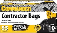 Commander 55 Gallon Heavy Duty Contractor Trash Bags, 3 MIL Thick 36x56 Inch with Flap Ties, 10 Pack - Made in USA