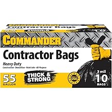 Commander 55 Gallon 3 MIL eq Heavy Duty Contractor Bags with Flap Ties - 36" x 56" with flaps - Pack of 10 - For Contractor, Industrial, Outdoor