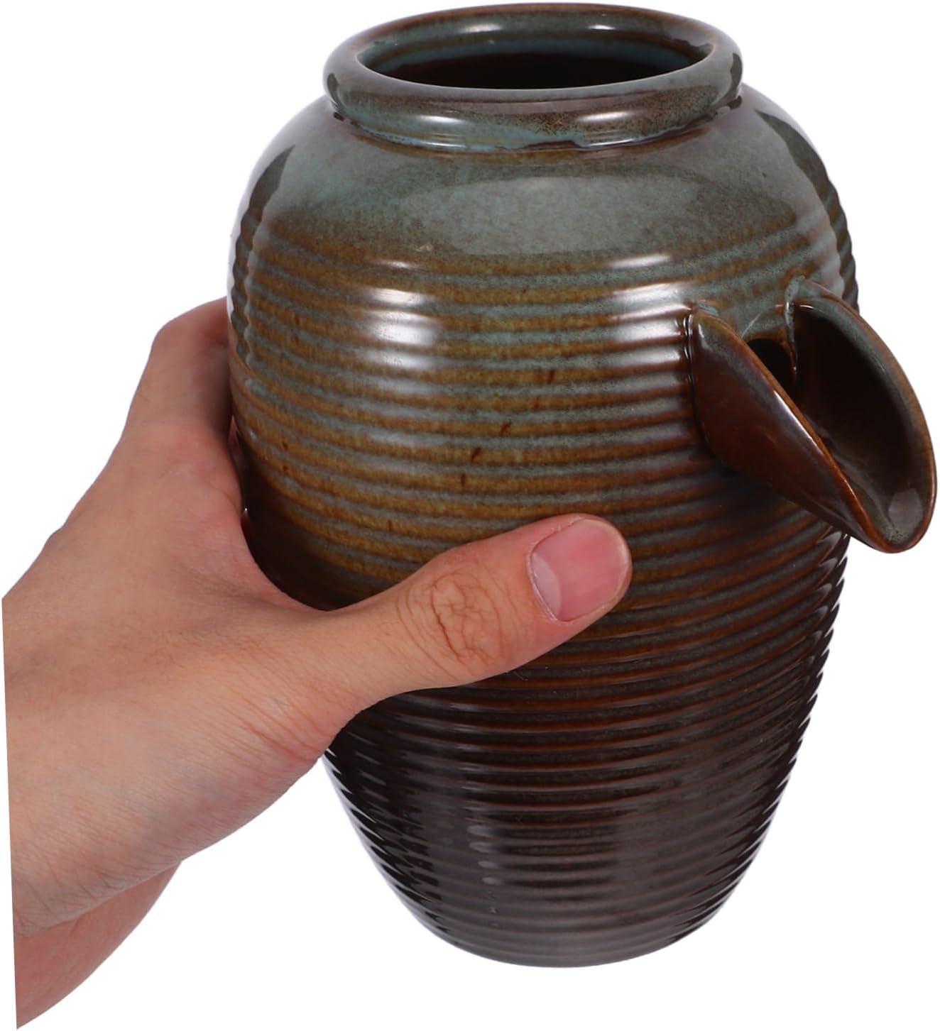 2pcs Water Fountains Indoor: Rustic Fish Tank Waterfall Fountain - Ceramic Jar with Natural Circulation System for Lotus Pond Backyard Summer Patio Decor