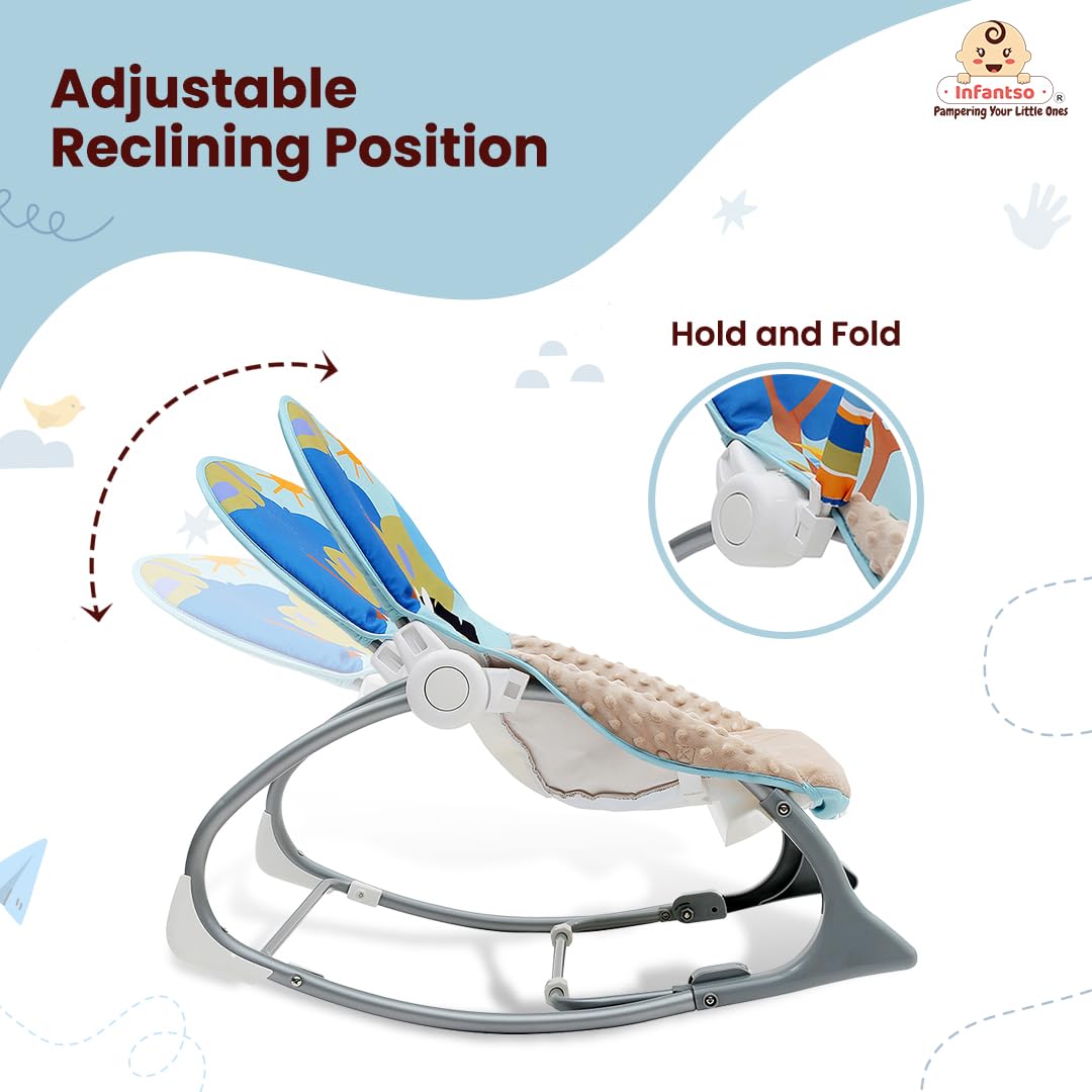 INFANTSO Baby Rocker & Bouncer for 0 to 2 Years (Dark Blue), Portable Rocker for Newborn with Mosquito Net, Calming Vibrations, Soft Music & Hanging Toys - Image 8 thumbnail