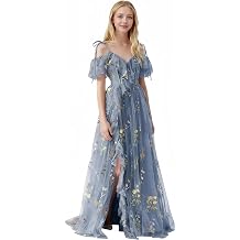 Floral Embroidery Junior Bridesmaid Dresses for Teen Girl Fancy Off Shoulder Tulle Wedding Birthday Party Evening Gown