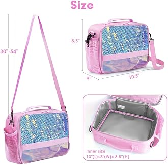Kids Lunch Box Insulated Kids Lunch Bag,Lunch Box for Girls with Strap and Bottle Holder,Lunch Box for Kids, Toddler Lunch Box with Zipper-Pockets,Girls lunch box Keep Food Cold&Warm for Long Time